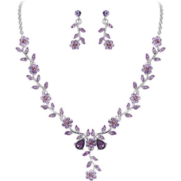 BriLove Women's Wedding Jewelry Leaf Cluster Flower Crystal Dangle Earrings - Picture 1 of 7